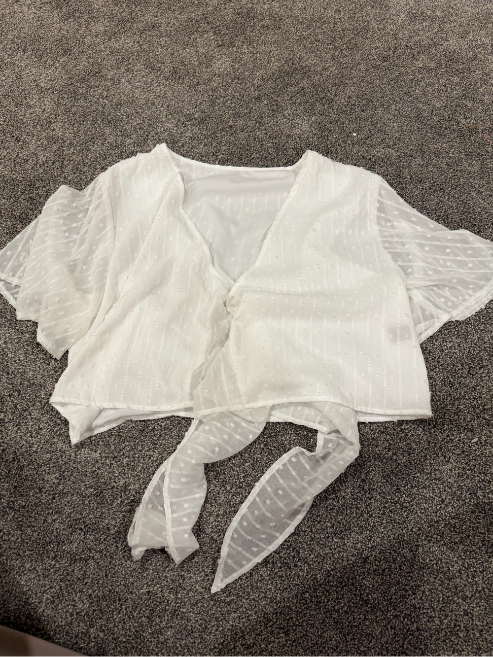 SHEIN White Sheer Dot Tie-Front Blouse